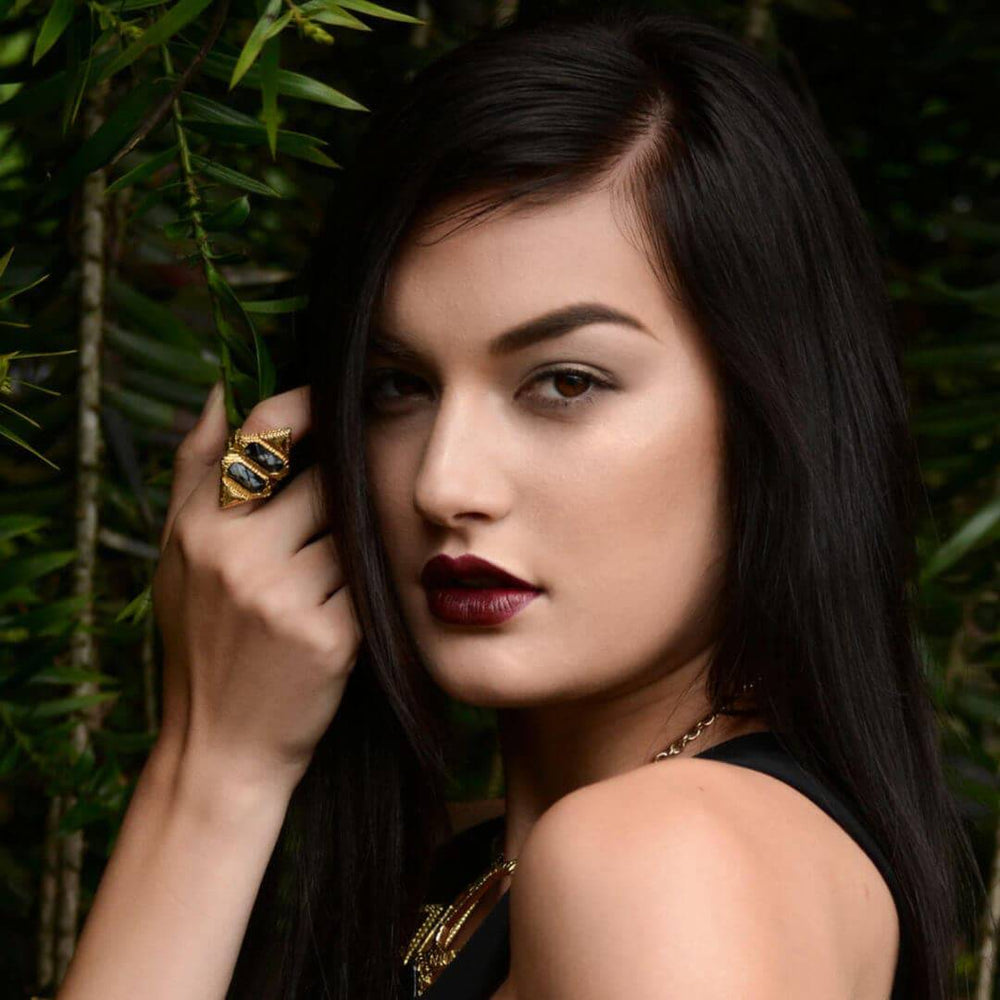 Black Croc Hinge Ring - Isharya | Modern Indian Jewelry