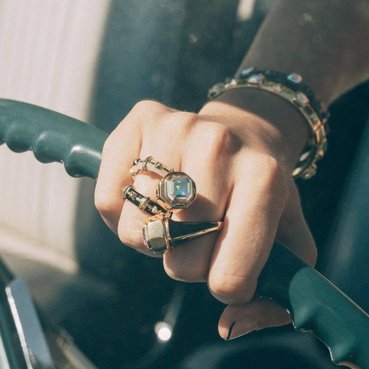 Chand White Resin Stackable Ring - Isharya | Modern Indian Jewelry
