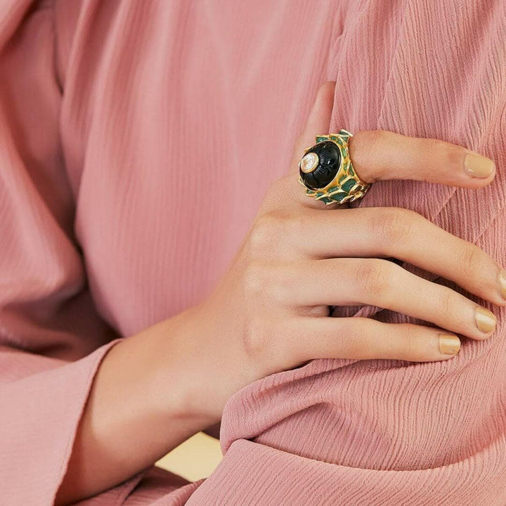 Green Resurrect Lotus Ring - Isharya | Modern Indian Jewelry