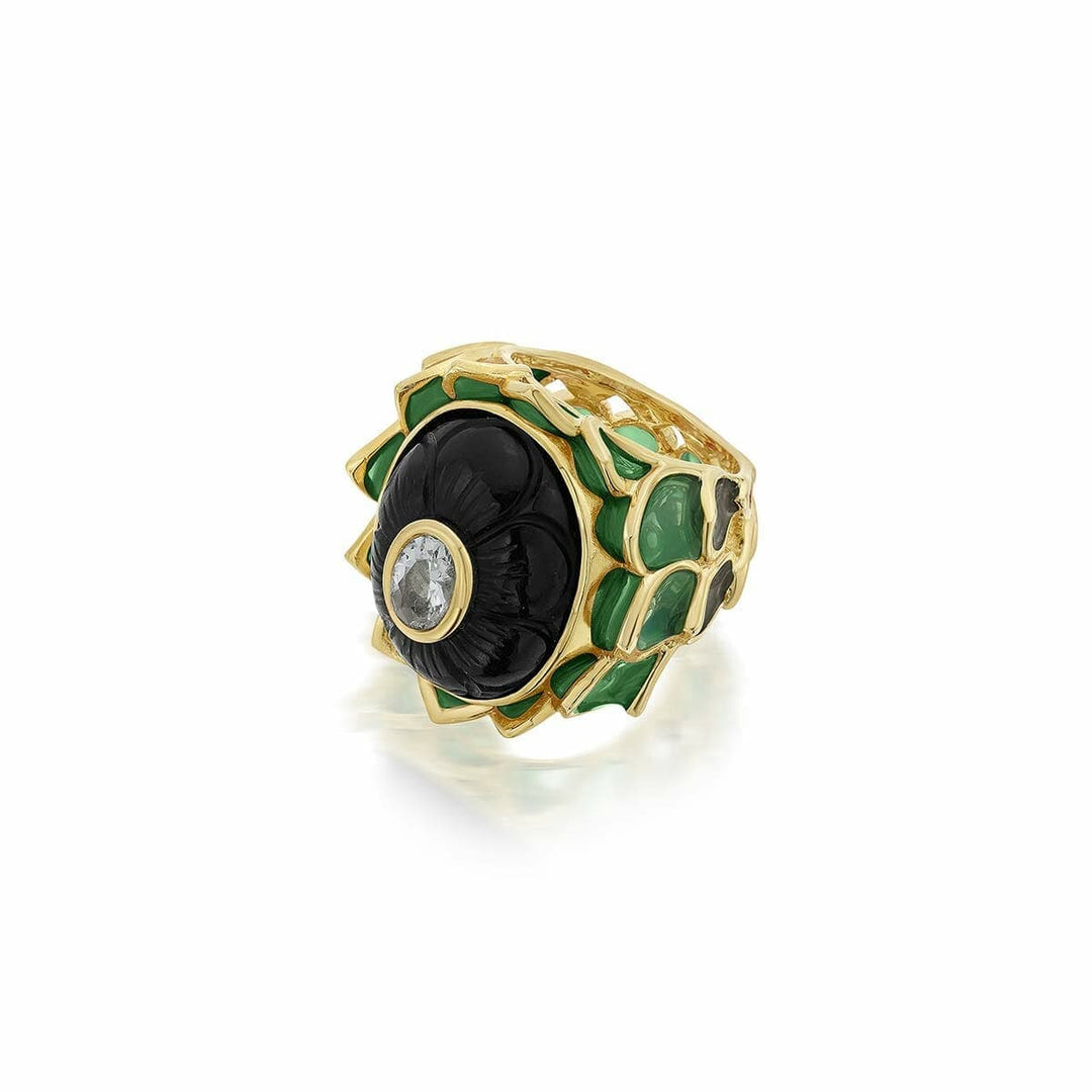 Green Resurrect Lotus Ring - Isharya | Modern Indian Jewelry