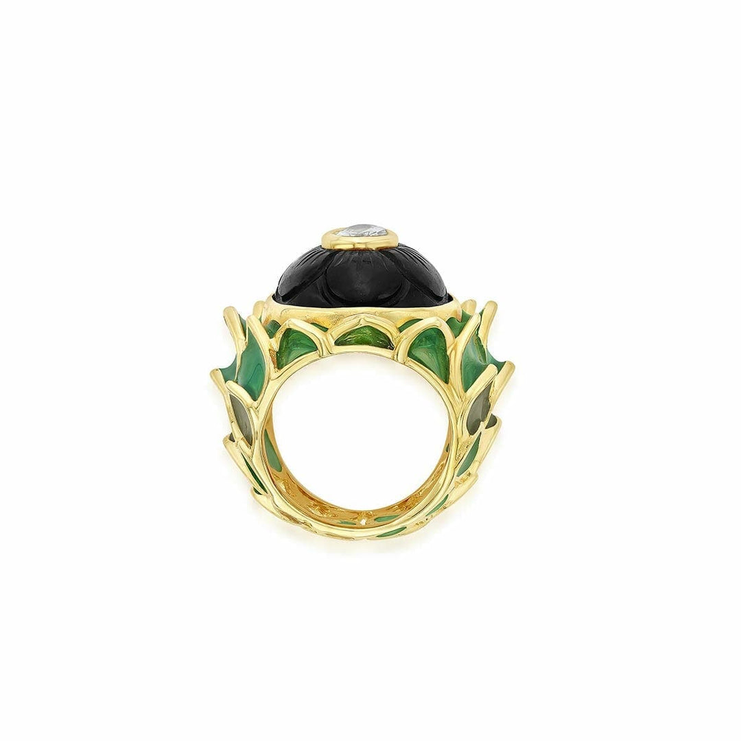 Green Resurrect Lotus Ring - Isharya | Modern Indian Jewelry