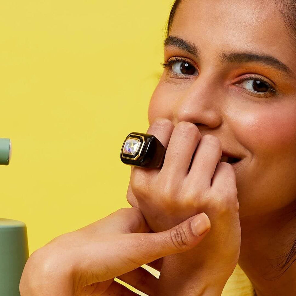 Meraki Black Enamel Resin Ring - Isharya | Modern Indian Jewelry