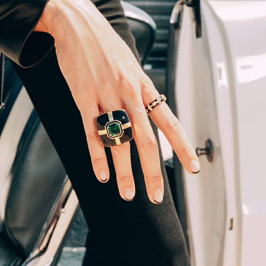 Phogat Black Resin Stackable Ring - Isharya | Modern Indian Jewelry