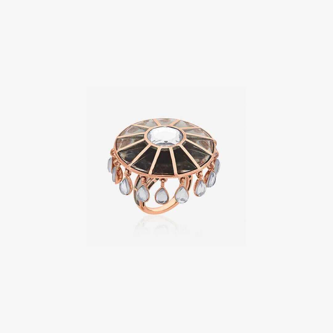 Renaissance Rani Mirror Black Translucent Resin Dramatic Ring In Rose Gold - Isharya | Modern Indian Jewelry