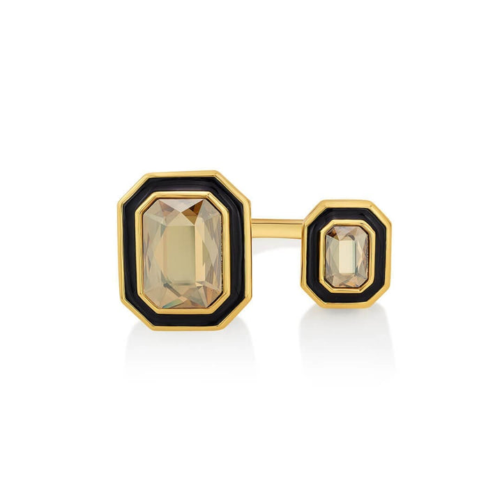 Soleil Black Enamel Two Stone Ring - Isharya | Modern Indian Jewelry
