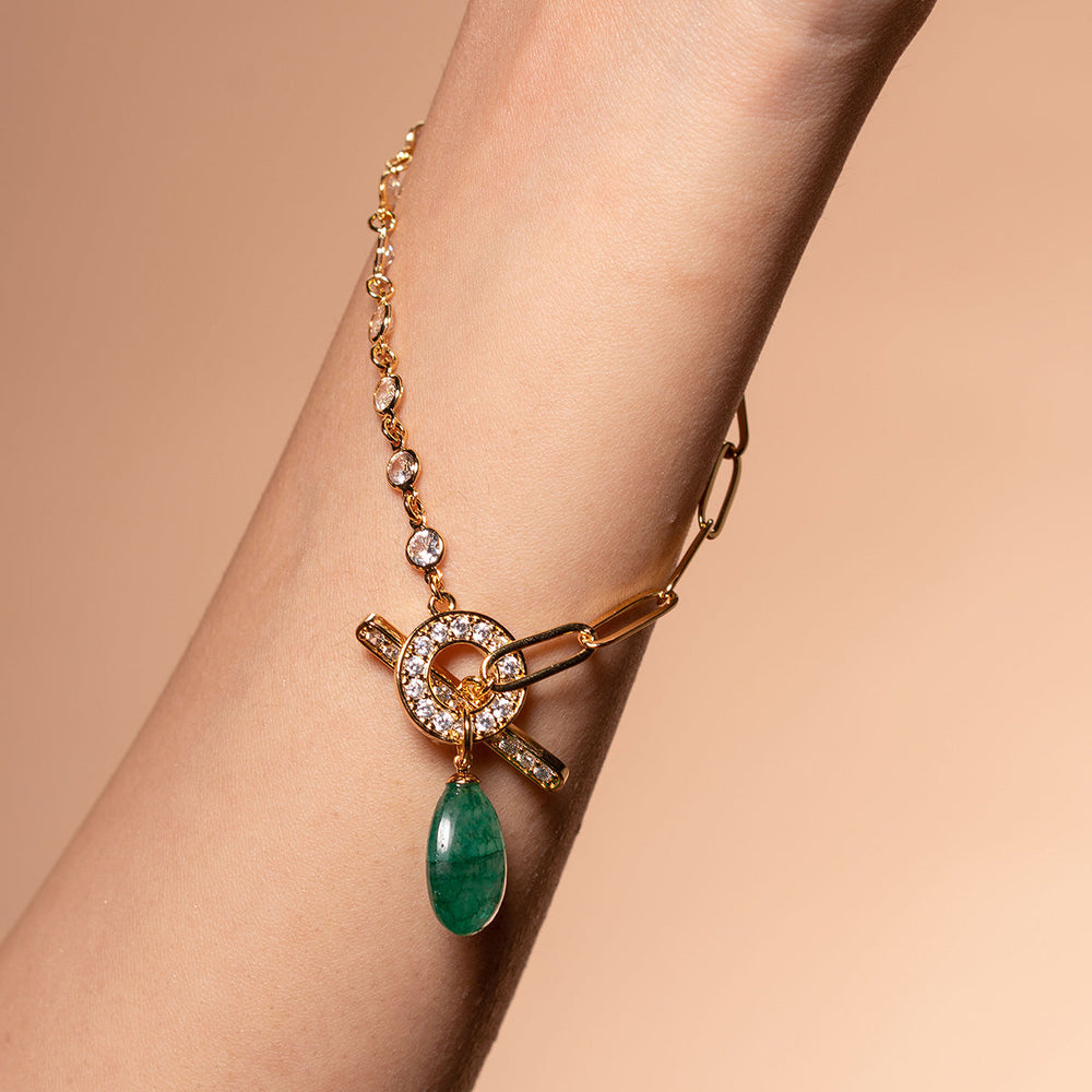 Sultana Green Quartz Toggle Bracelet for Women by Isharya | Modern Indian Jewellery