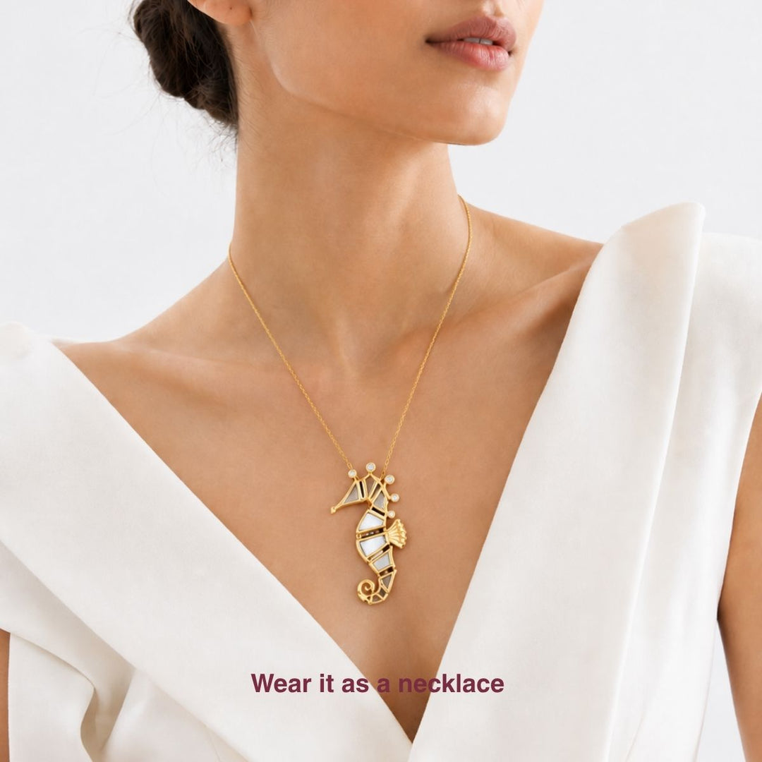 Seahorse Versatile Mirror Brooch Necklace