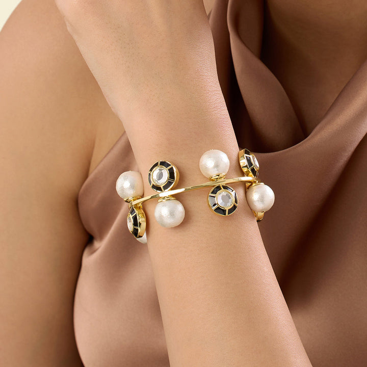 Ayaana Pearl And Mirror Enamel Cuff