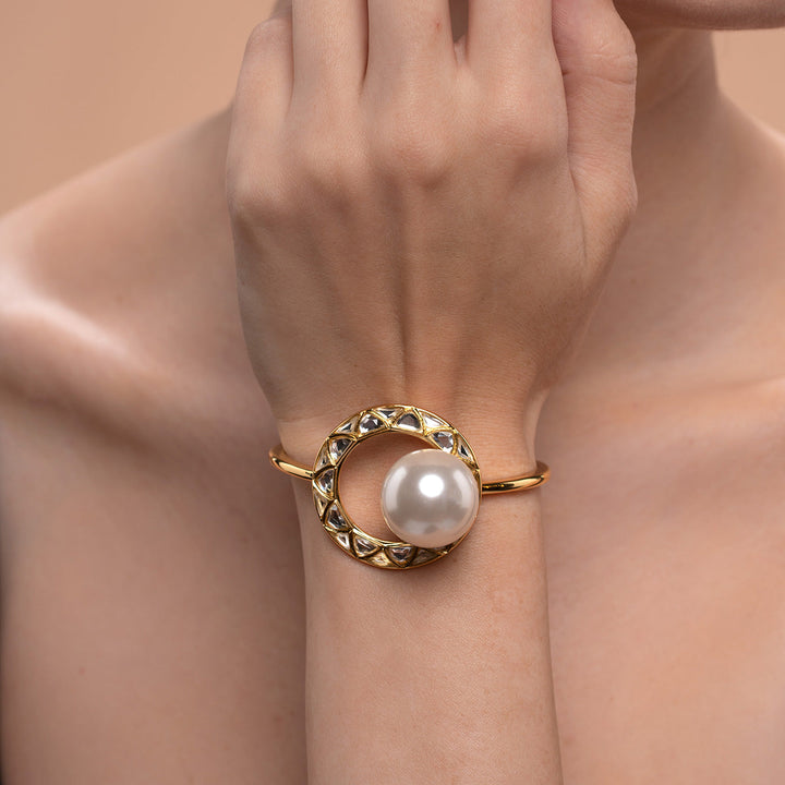 White Open Cuff Wristwear for Women by Isharya | Modern Indian Jewellery