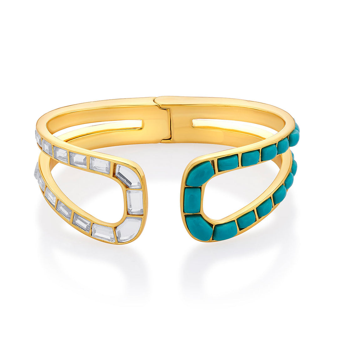 Turquoise Front Open Cuff Wristwear for Women by Isharya | Modern Indian Jewellery