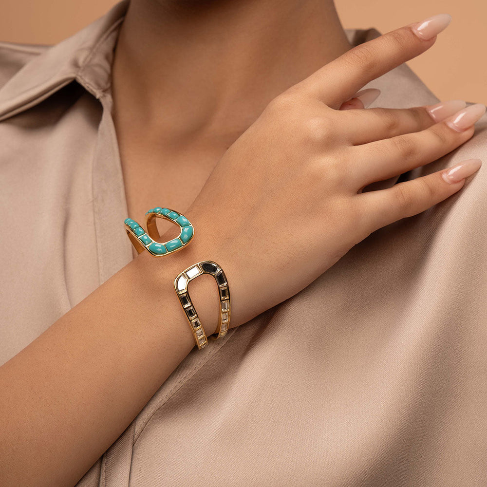 Turquoise Front Open Cuff Wristwear for Women by Isharya | Modern Indian Jewellery