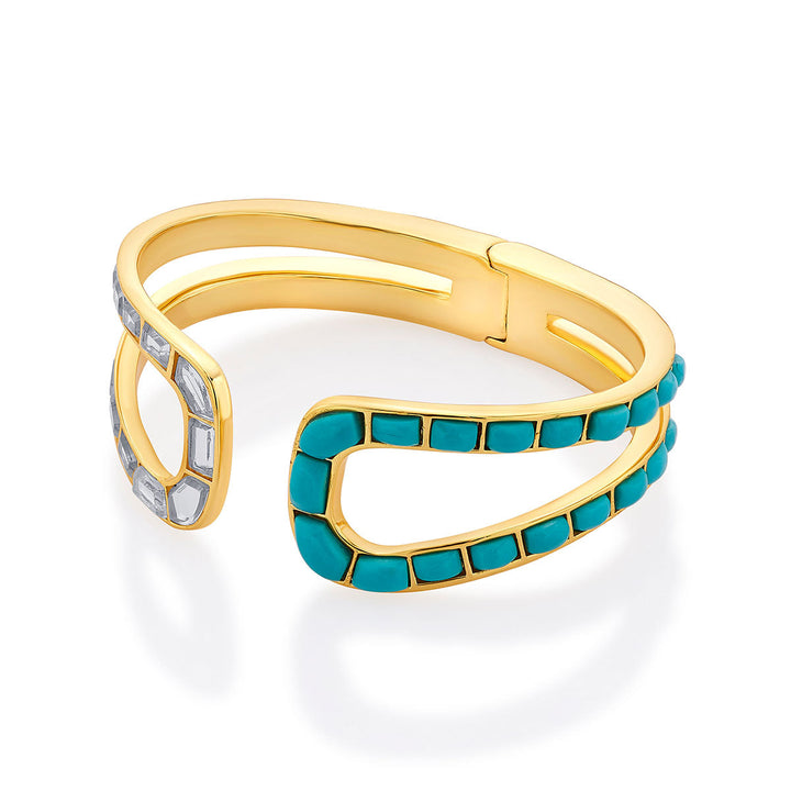 Turquoise Front Open Cuff Wristwear for Women by Isharya | Modern Indian Jewellery