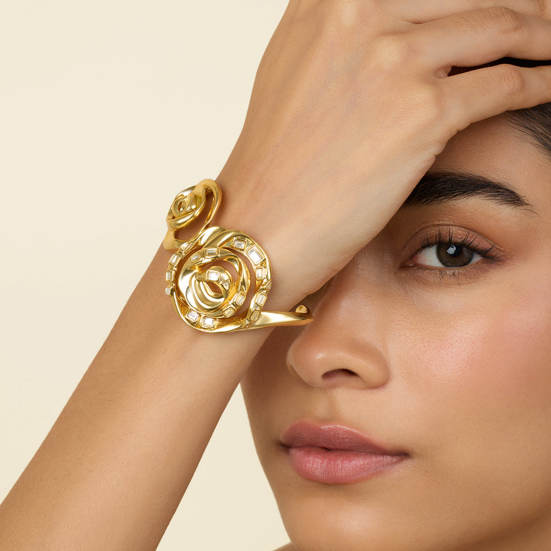 Gold Open Cuff Wristwear for Women by Isharya | Modern Indian Jewellery