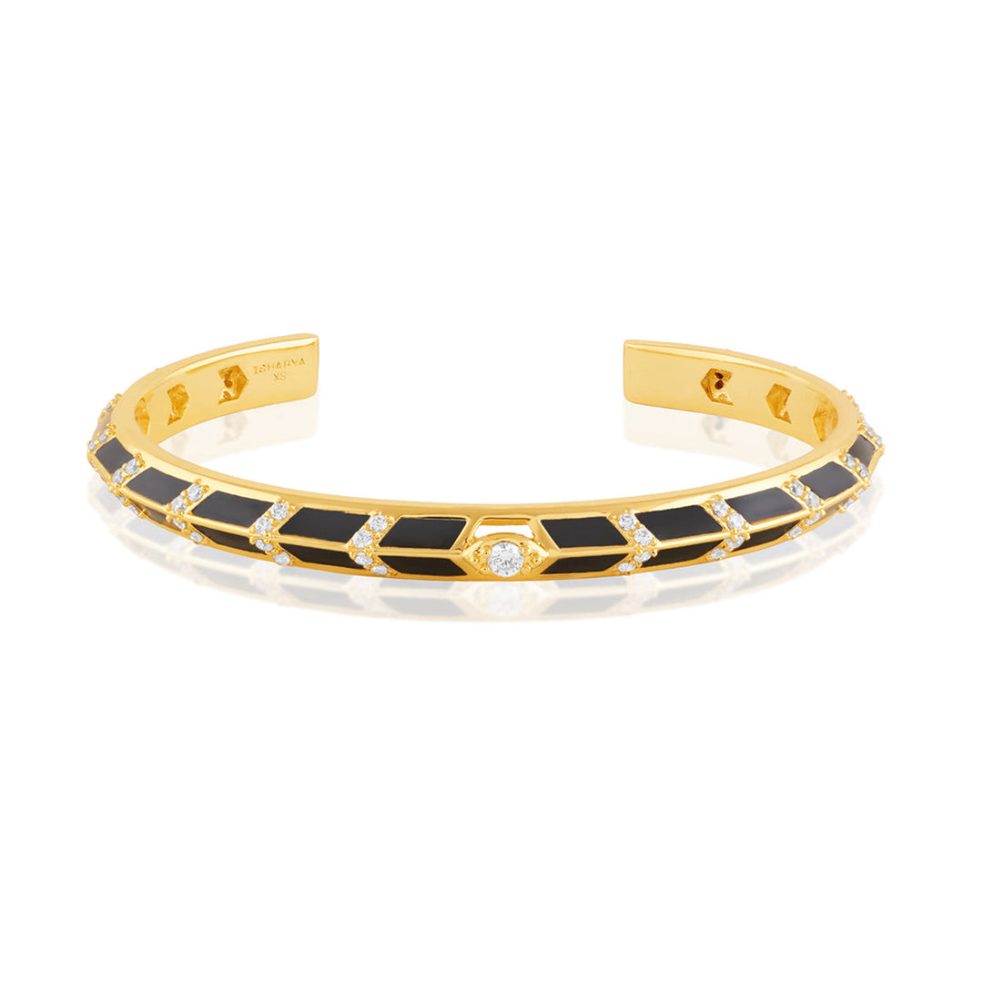 Alora Black Enamel Cuff In 18Kt Gold Plated