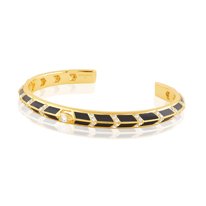 Alora Black Enamel Cuff In 18Kt Gold Plated