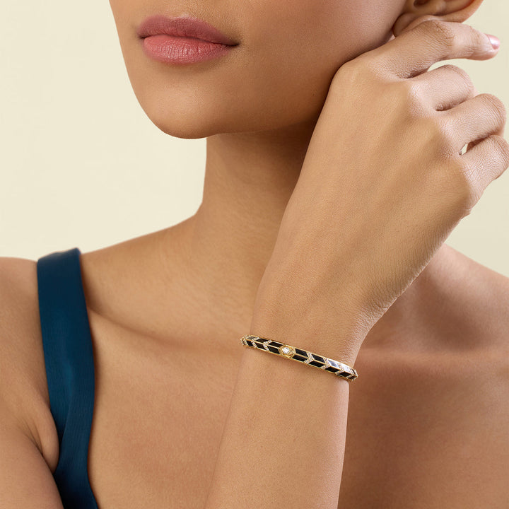 Alora Black Enamel Cuff In 18Kt Gold Plated