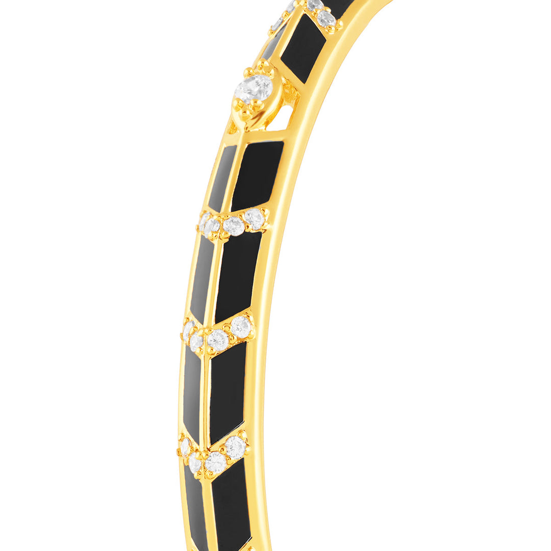 Alora Black Enamel Cuff In 18Kt Gold Plated
