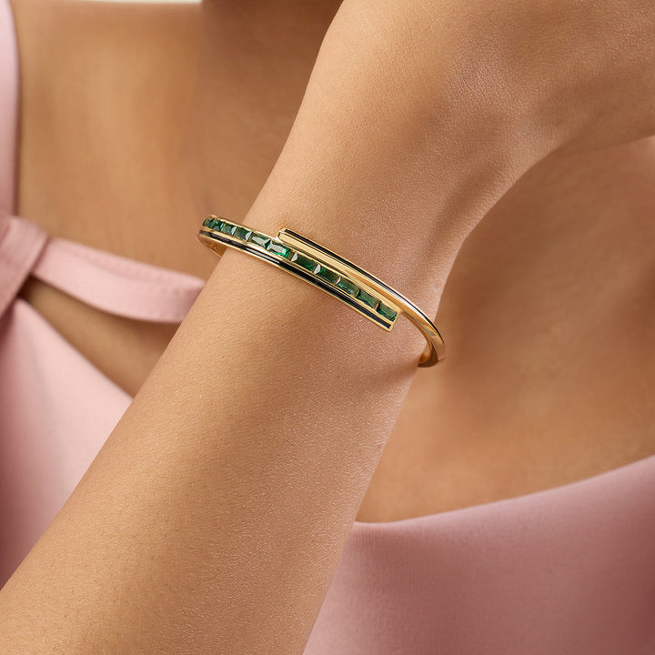 Dreama Green Cuff Bracelet In 18Kt Gold Plated