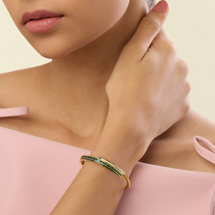 Dreama Green Cuff Bracelet In 18Kt Gold Plated