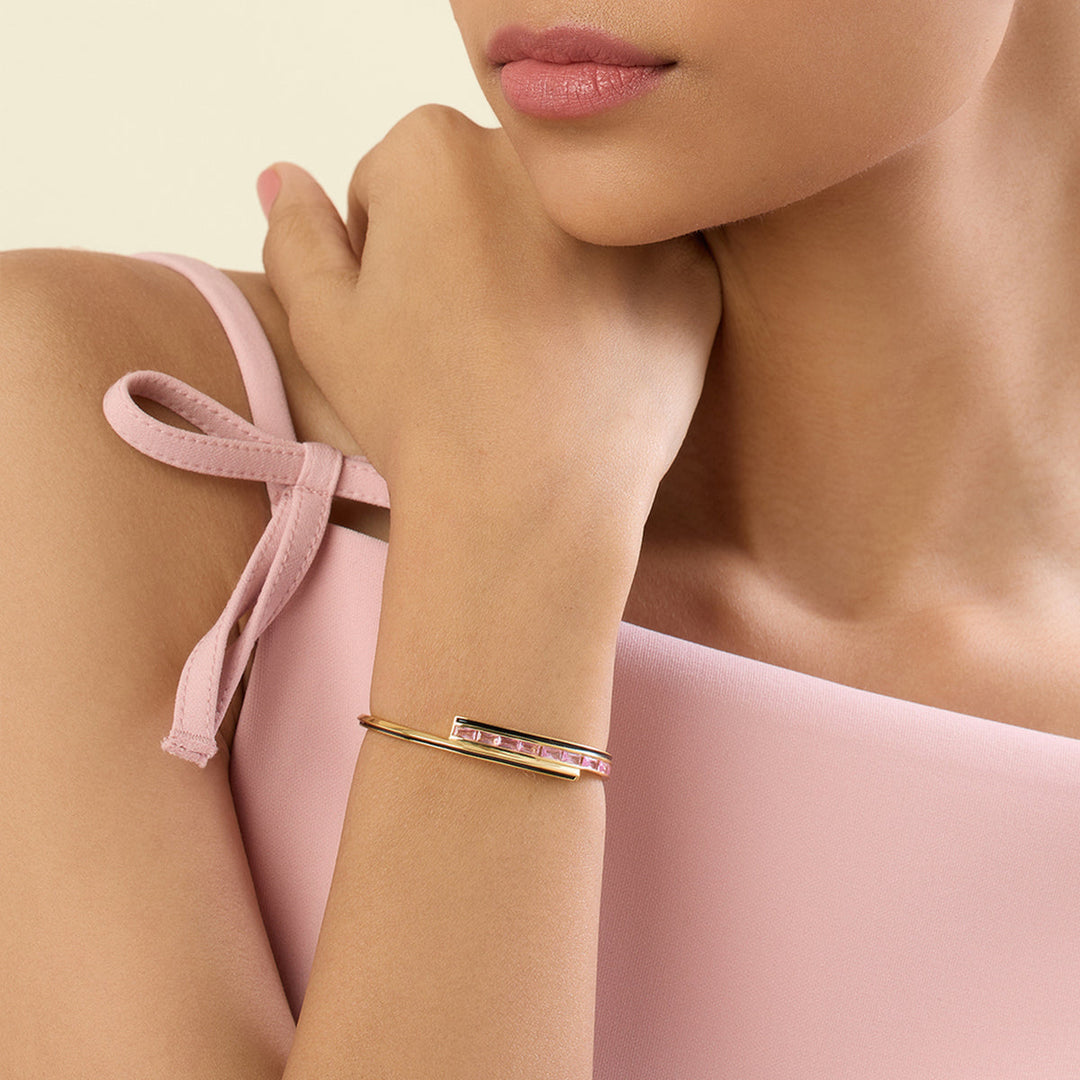 Dreama Pink Cuff Bracelet In 18Kt Gold Plated