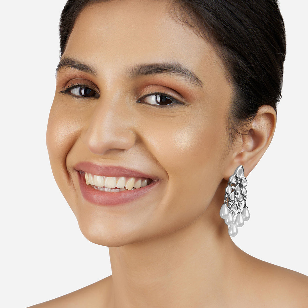 White Chandelier Earring for Women by Isharya | Modern Indian Jewellery