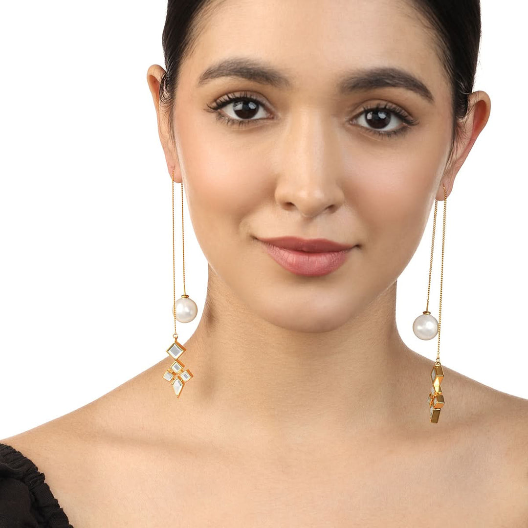 Yellow Needle Thread Earring for Women by Isharya | Modern Indian Jewellery