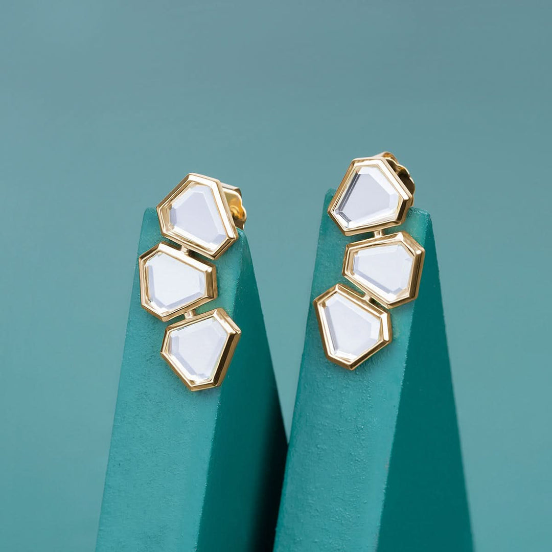 Ayaana Mini Triple Mirror Stud Earrings for Women by Isharya | Modern Indian Jewellery