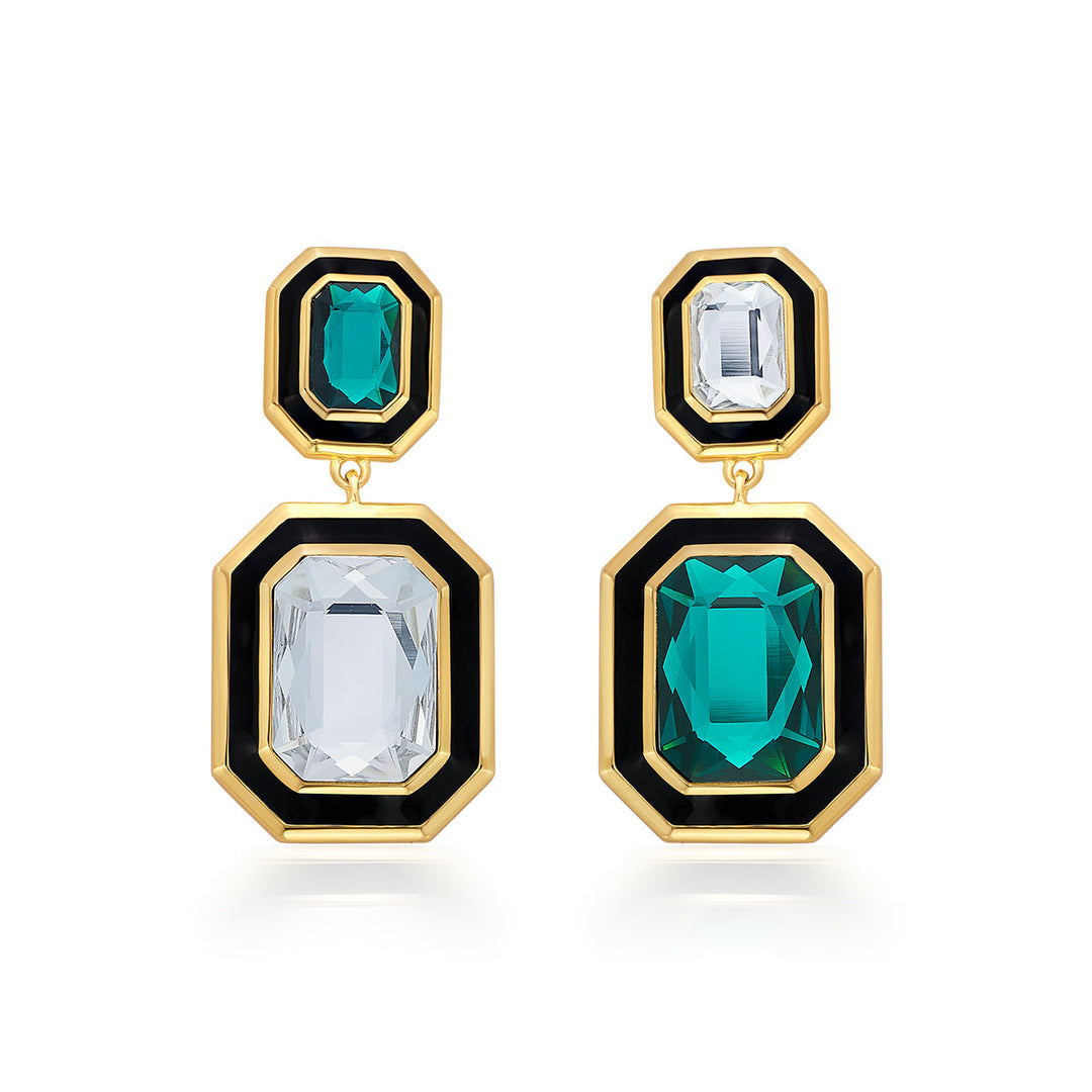 Banger Two-Tone Crystal Drop Earrings for Women by Isharya | Modern Indian Jewellery