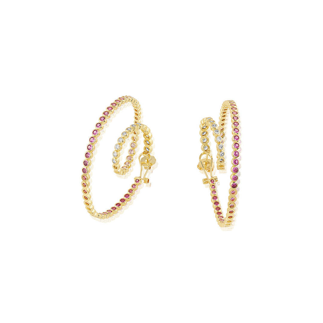 White & Pink Spiral Hoop Earrings