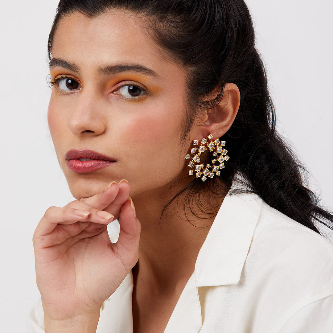 White Stud Earring for Women by Isharya | Modern Indian Jewellery