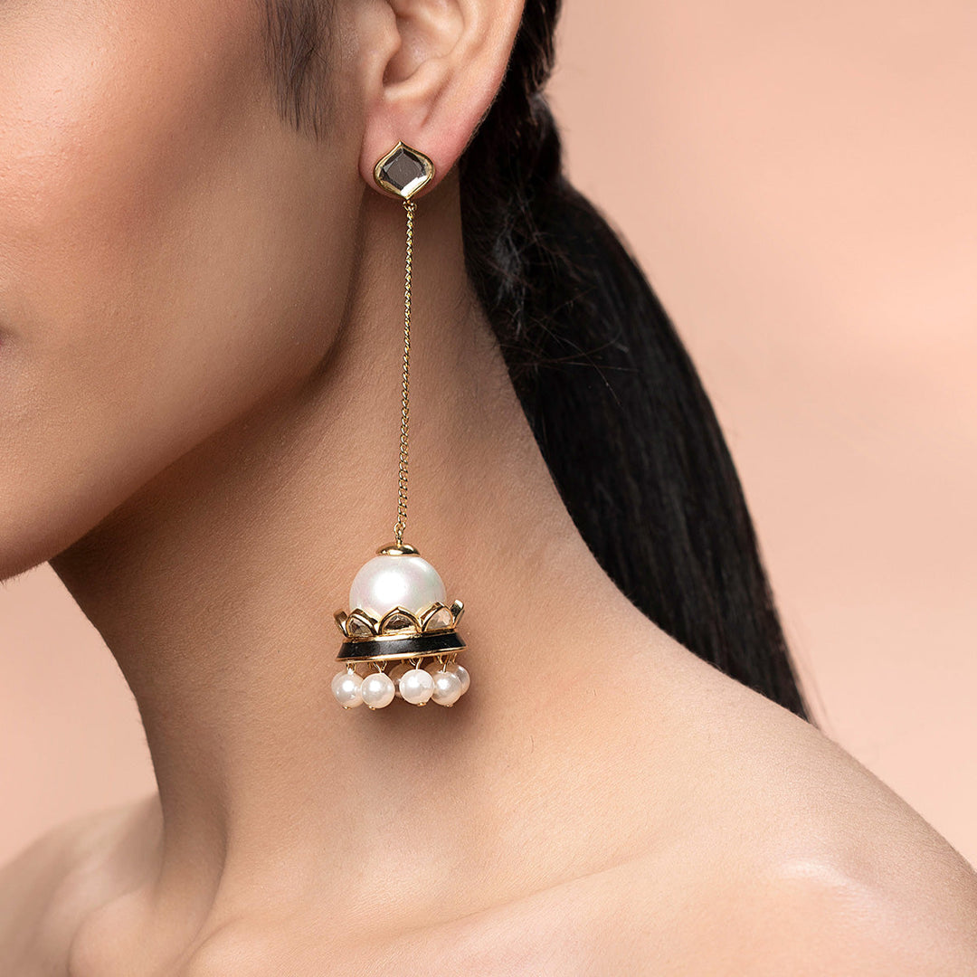 Amina Pearl Mirror Jhumka Earrings for Women by Isharya | Modern Indian Jewellery