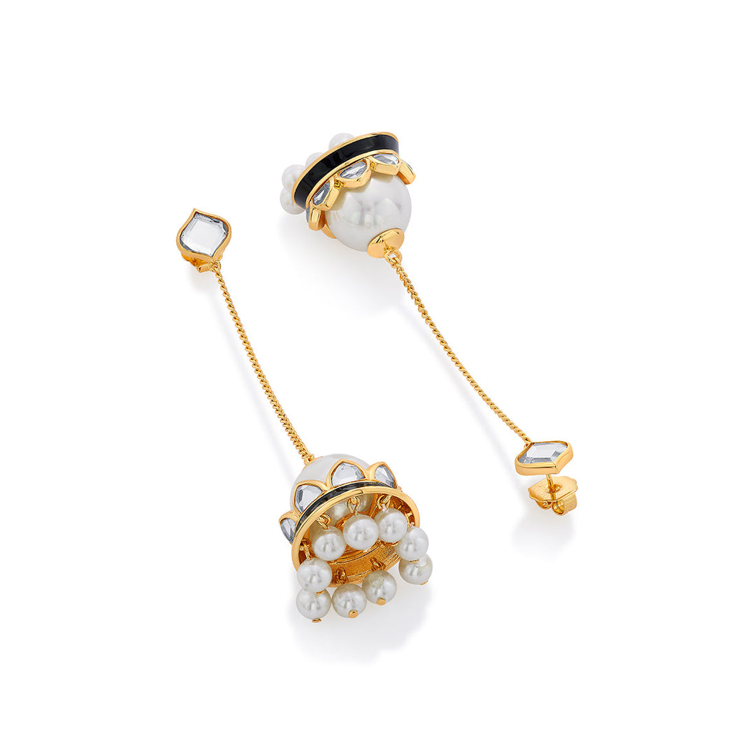 Amina Pearl Mirror Jhumka Earrings for Women by Isharya | Modern Indian Jewellery