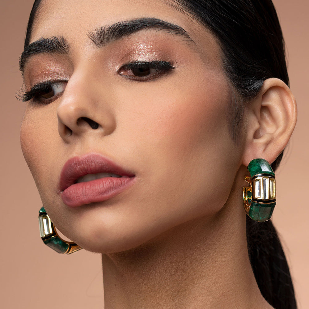 Green Hoop Earring for Women by Isharya | Modern Indian Jewellery