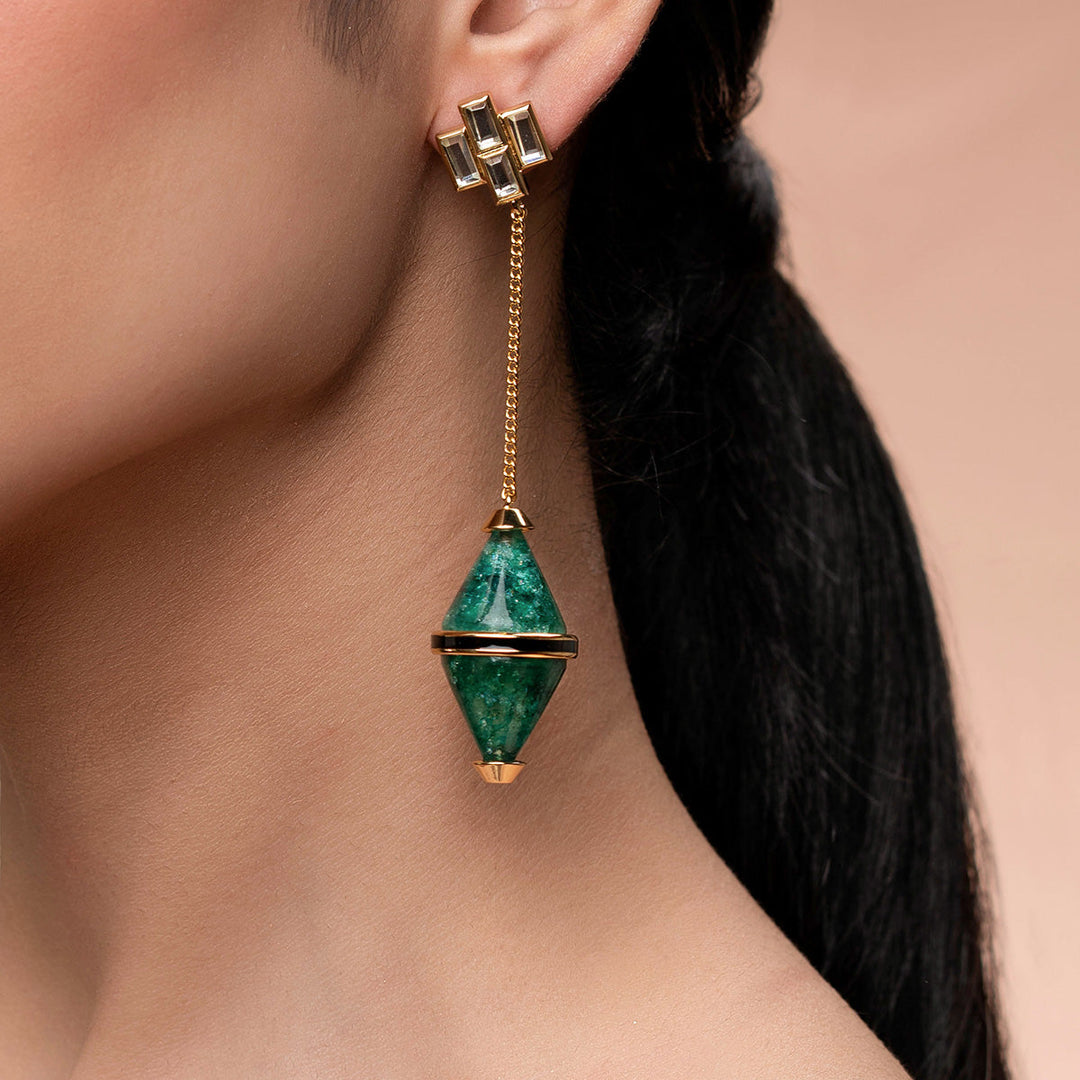 Green Long Earring for Women by Isharya | Modern Indian Jewellery