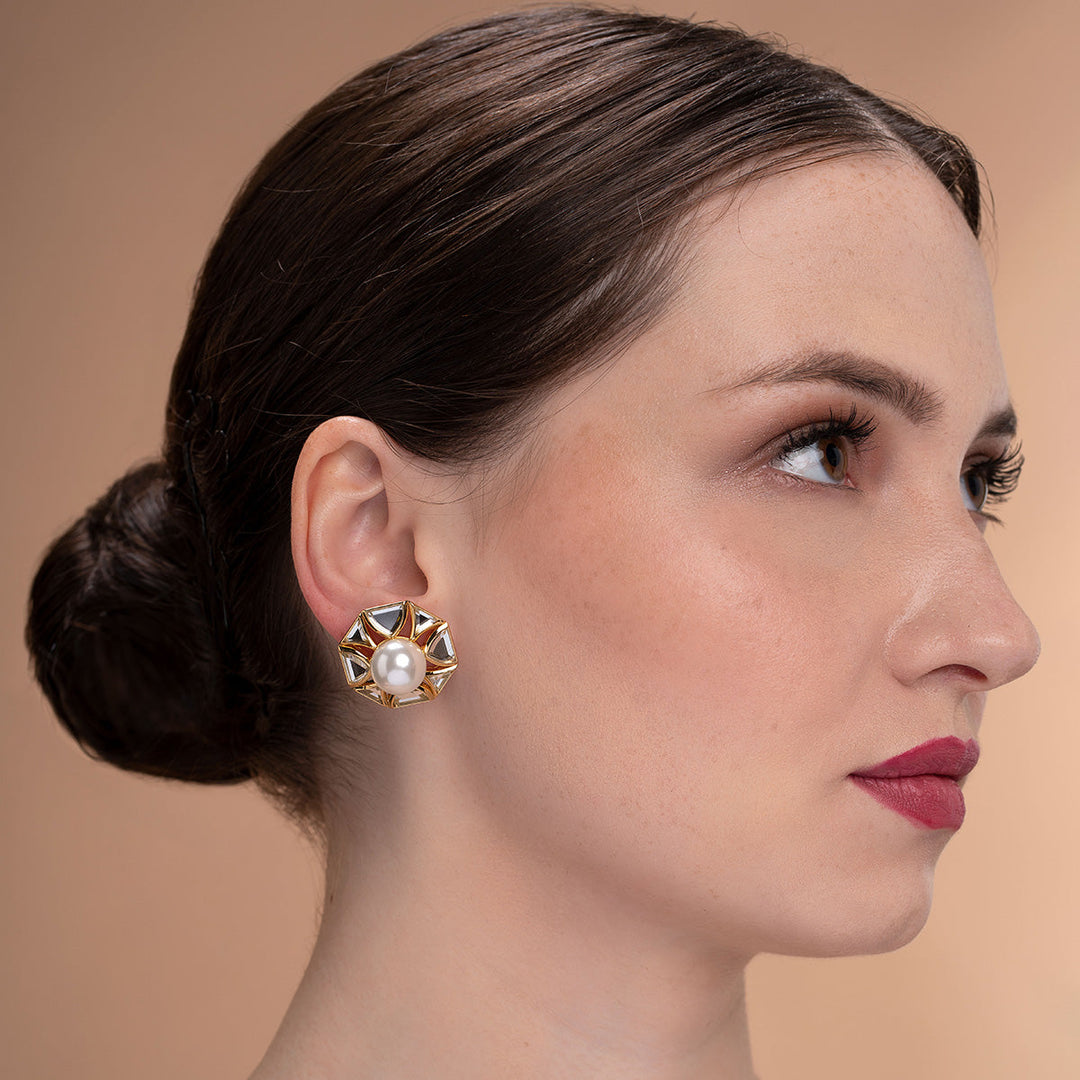 White Stud Earring for Women by Isharya | Modern Indian Jewellery