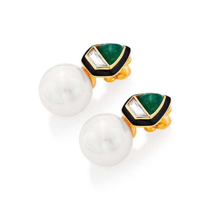 Razia Green Quartz Mirror Earrings for Women by Isharya | Modern Indian Jewellery