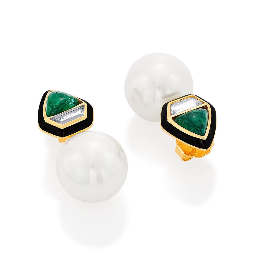 Razia Green Quartz Mirror Earrings for Women by Isharya | Modern Indian Jewellery