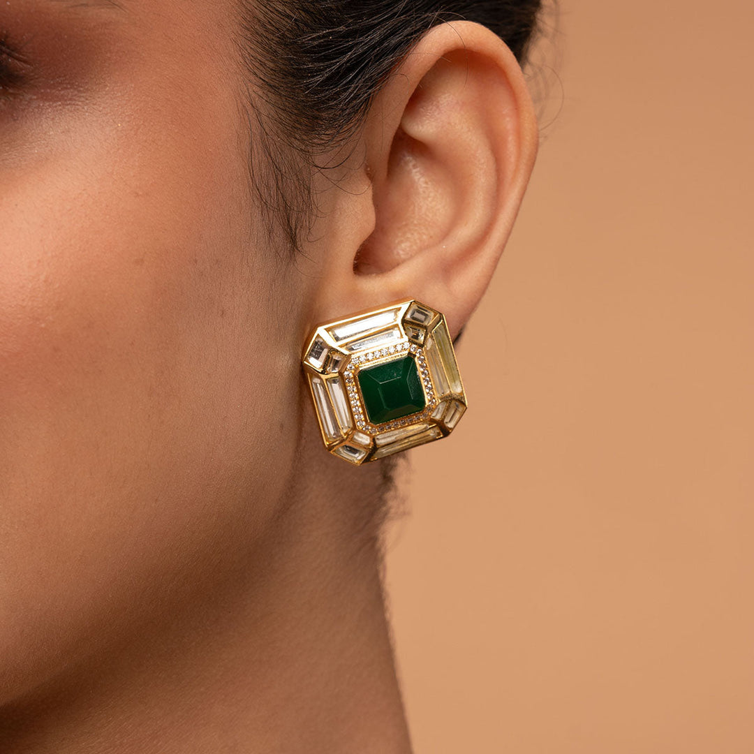 Fiesta Hydro Emerald Studs Earrings for Women by Isharya | Modern Indian Jewellery