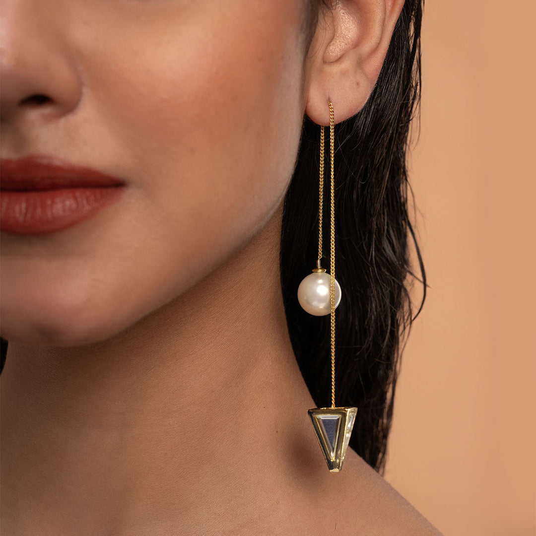 White Needle Thread Earring for Women by Isharya | Modern Indian Jewellery