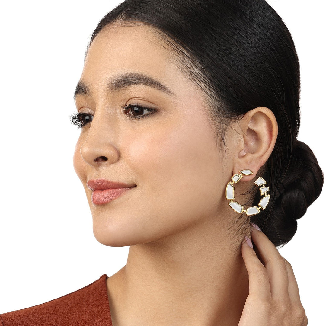 White Hoop Earring for Women by Isharya | Modern Indian Jewellery