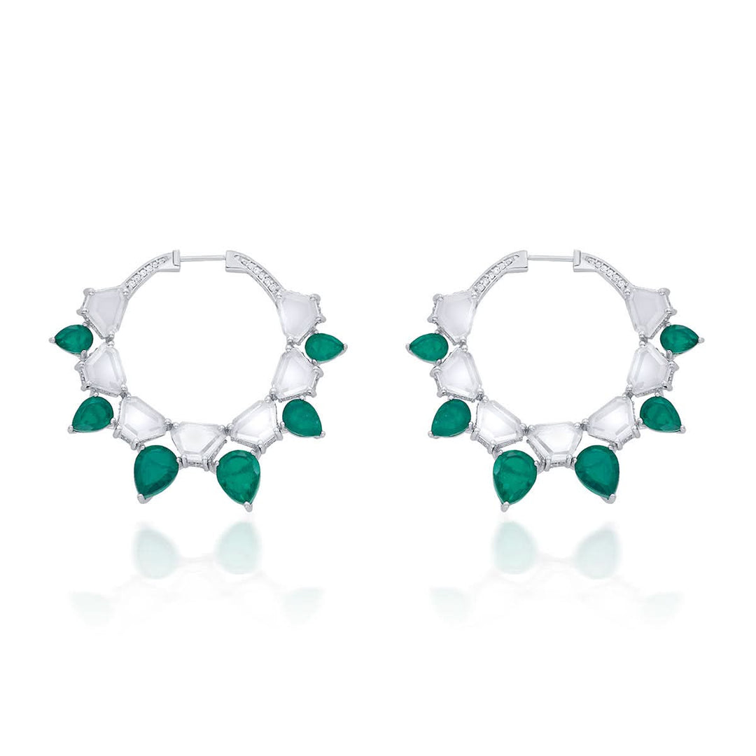 Provence 925 Silver Emerald Doublet Hoop Earrings for Women by Isharya | Modern Indian Jewellery