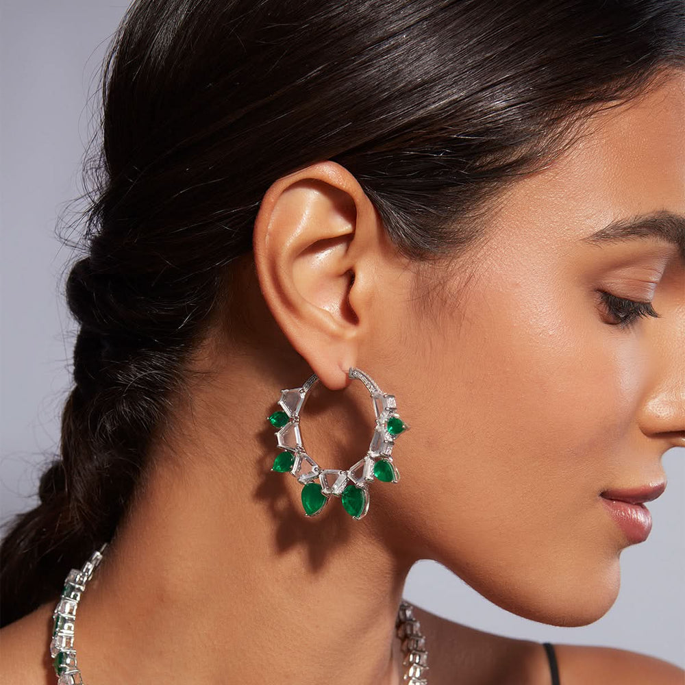 Provence 925 Silver Emerald Doublet Hoop Earrings for Women by Isharya | Modern Indian Jewellery