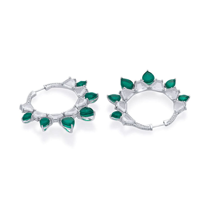 Provence 925 Silver Emerald Doublet Hoop Earrings for Women by Isharya | Modern Indian Jewellery