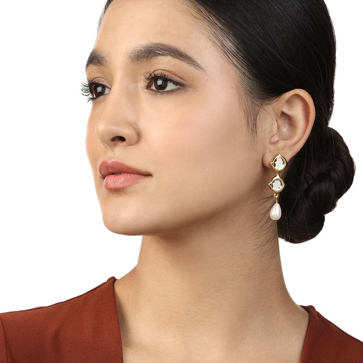 Lumen Pearl Drop Earrings for Women by Isharya | Modern Indian Jewellery