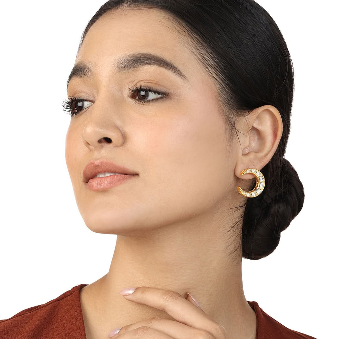 Lumen Moon Earrings for Women by Isharya | Modern Indian Jewellery