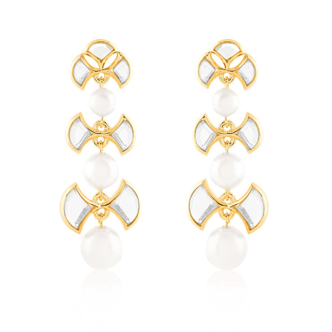 Essential Mirror Pearl Earrings for Women by Isharya | Modern Indian Jewellery