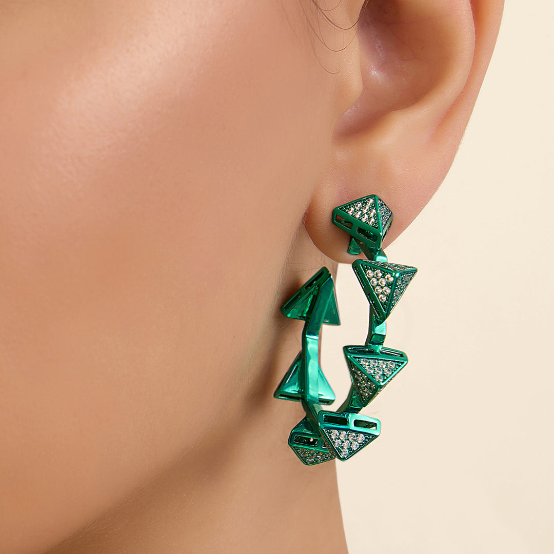 Jungle Green Pyramid Hoop Earrings