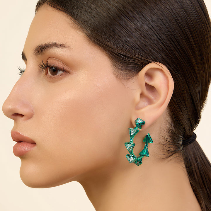 Jungle Green Pyramid Hoop Earrings