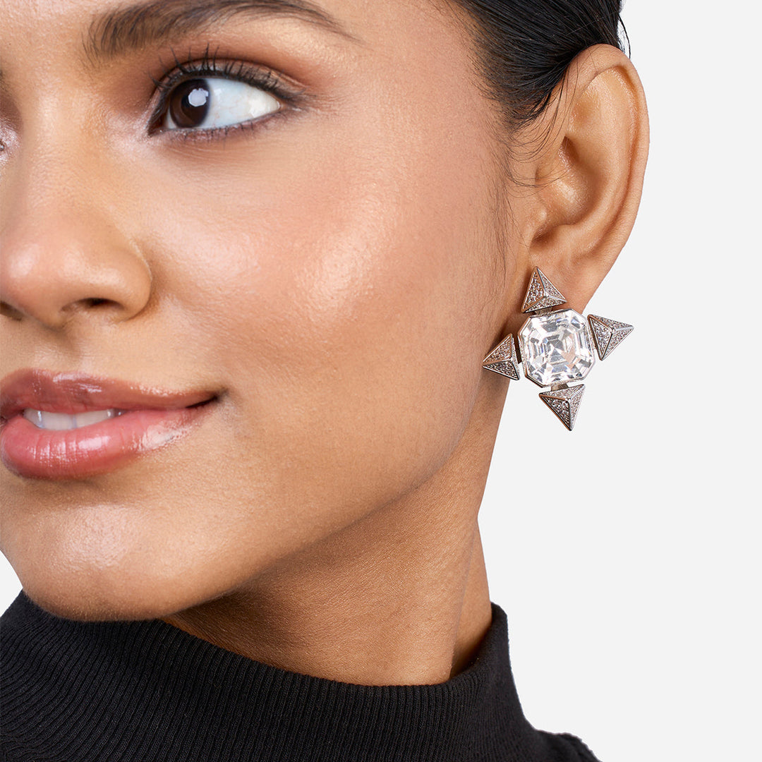 White Stud Earring for Women by Isharya | Modern Indian Jewellery