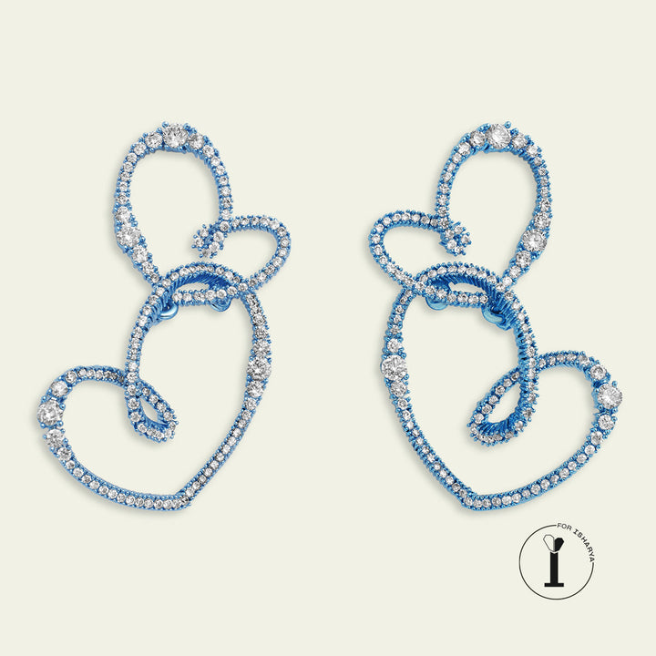 Blue Double Heart Earrings 